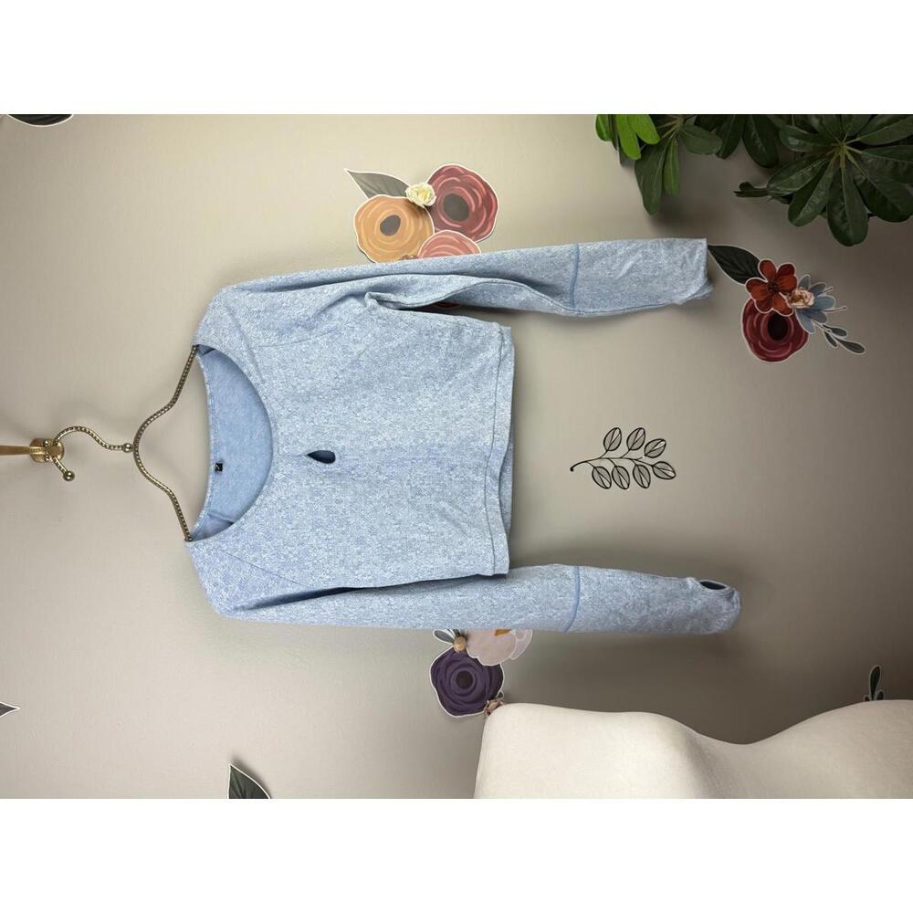 Gymshark Blue Fleur Textured Long Sleeve Crop Top - Size - Small